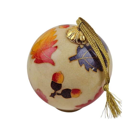 Hand Painted Glass Ornament Fall Leaves Green Gift Box Seasonal Decor Vintage - Picture 4 of 6